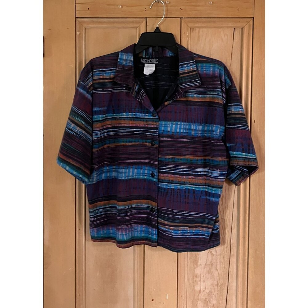 Rio Rita Womens Vintage 90s Striped Southwestern Crop Shirt Size Medium SP EXC